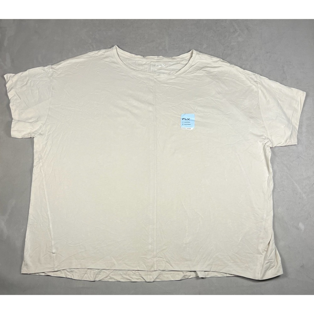 FLX Travel Leisure Womens 3X Beige Organic Cotton Blend Short Sleeve T-Shirt NWT